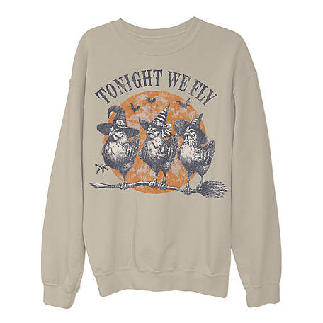Goodie Two Sleeves Women s Halloween Tonight We Fly Chicken Sweatshirt