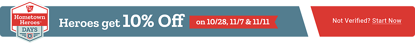 Tractor Supply Company Hometown Heroes Days promotion. Verified Hometown Heroes get 10 percent off on October 28, November 7, and November 11. Not verified? Start Now.